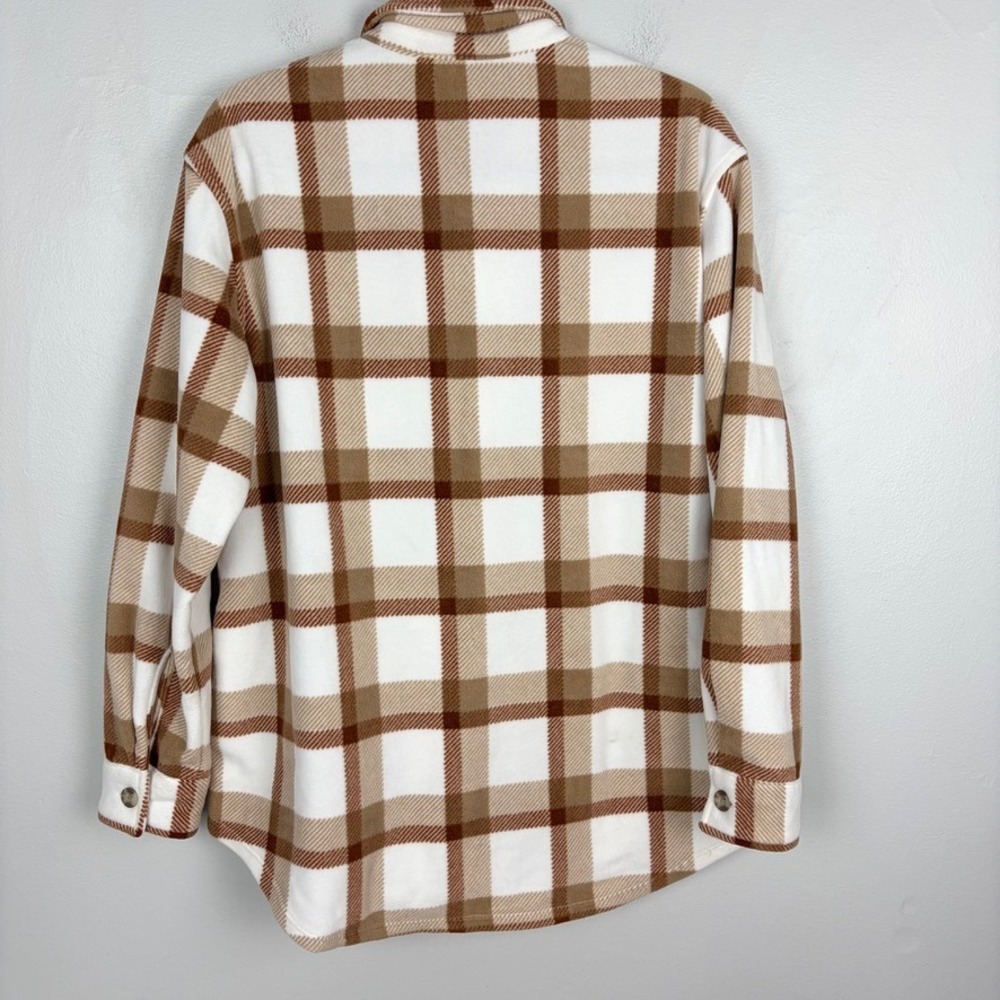 Eddie Bauer Microfleece Tan Plaid Button‎ Down Shacket Fleece Outdoor Medium - Picture 10 of 10